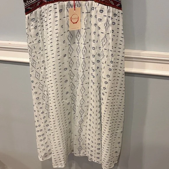 Anthropologie Raga Navy and Cream Patterned Spaghetti Strap Dress - Picture 3 of 5